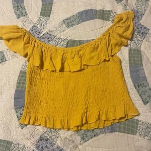 Chic Mustard Off-Shoulder Ruffle Blouse